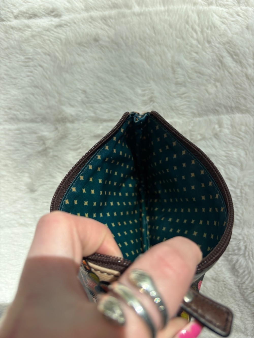 Fossil Retro Floral Mandala Slim Pouch Coated Canvas Makeup Bag Wallet - Picture 7 of 11